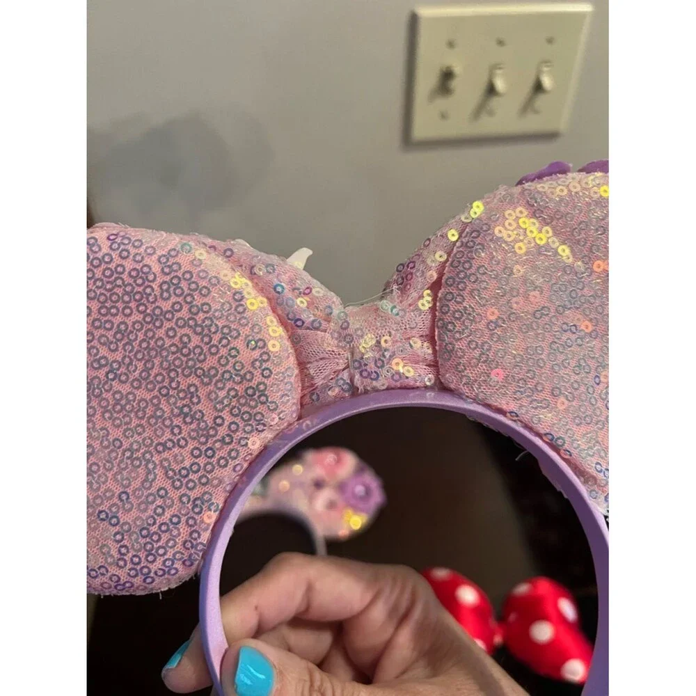 Cute Floral Pink & Black Minnie Ear Headbands Set
